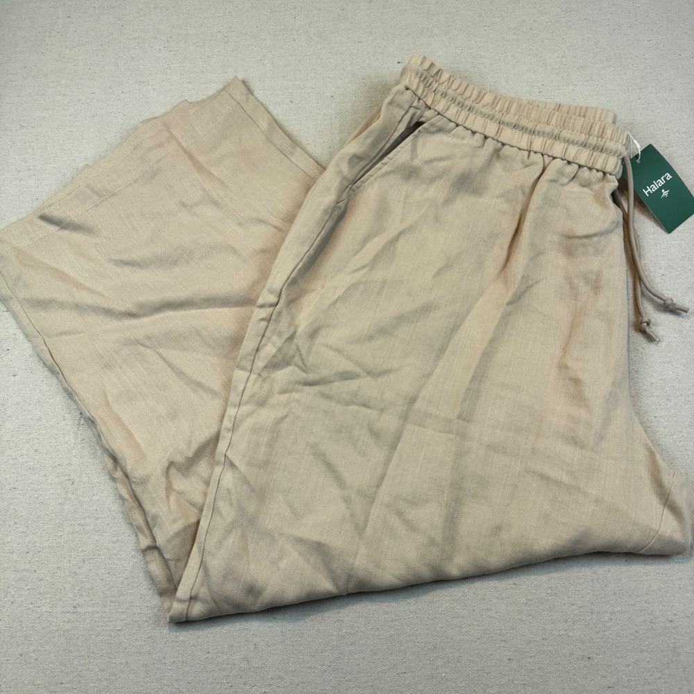 Halara 2X Tall Wide Leg Pants Womens Beige Elastic Waist Drawstring Viscose